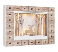 Spielwerk® Calendrier de l'Avent en Bois réutilisable 'Cerfs de Noël' 24 tiroirs à remplir LED Blanc Chaud Effet 3D Déco Noël intérieur