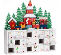 Spielwerk® Calendrier de l'Avent en Bois Réutilisable 'Forêt enneigée' | Avec 24 boîtiers tiroirs individuels à remplir de chocolats, Déco de Noël Intérieure, Déco Sapin, Idée Cadeau