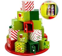 Spielwerk® Calendrier de l'Avent réutilisable 'Montagne de cadeaux' en bois 24 tiroirs fermeture magnétique Noël décoration fêtes