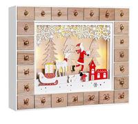 Spielwerk® Calendrier de l'Avent en Bois réutilisable 'Père Noël et Son traîneau' 24 tiroirs à remplir LED Blanc Chaud 3D Déco Noël intérieur
