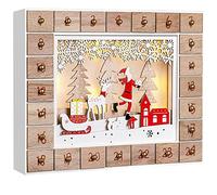 Spielwerk® Calendrier de l'Avent Père Noël à remplir LED Blanc Chaud 3D fenêtre 24 Portes Noël Enfants DIY décoration en Bois