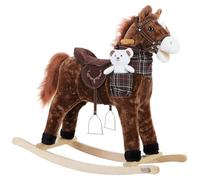 SPIELWERK® Cheval à Bascule avec étriers Selle en Peluche Ceinture de sécurité Entraînement équilibre Fonction sonore Nounours