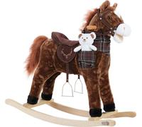 Spielwerk® Cheval à bascule avec nounours incl. effet sonore selle bride étriers peluche bascule enfants jouet bébé entraînement à l'équilibre particulièrement doux cheval à bascule