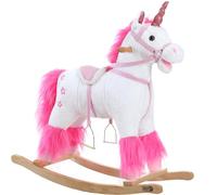 SPIELWERK® Licorne à Bascule avec étriers Selle Animal à Bascule en Peluche Ceinture sécurité Entraînement équilibre Fonction sonore