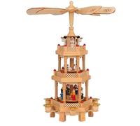Spielwerk Pyramide de Noël en Bois véritable 3 étages bougeoir 6 Bougies Décoration Figurines Noël 18 pièces Illumination