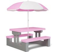 SPIELWERK® Salon pour enfants Parasol Protection UV Système d'enfichage Lavable ABS Plastique Résistant aux intempéries Rose Outdoor Table de pique-nique pour enfants Meubles de jardin