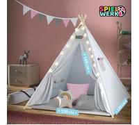 Spielwerk® Tipi Enfant Rose avec Tapis Tente de Jeu Enfants Guirlande Lumineuse Tapis de Jeu 3 Coussins Chambre d'enfant
