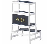 Spielwerk® Tour d'Observation Montessori Anthracite Enfant Dès 18 Mois - Chaise Haute Bébé Jouet Bebe 1 an - Cuisine Enfant - Bois de Pin Véritable Sécurisé avec Tableau Noir