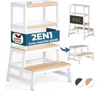 Spielwerk® Tour d'Observation Montessori Blanche Enfant Dès 18 Mois Chaise Haute évolutive Sécurisée avec Tableau Noir