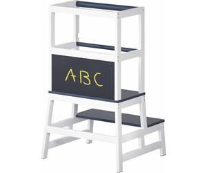 SPIELWERK Tour d'Observation Montessori en Bois pour Enfant | Stable et Sécurisée, Hauteur 93cm - Tour d'apprentissage avec Tableau noir, Marchepied Bois de Pin Anthracite - Dès 2 ans