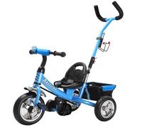 SpielwerkŽ Tricycle 2en1 Bleu Enfants Barre de poussée sičge Ceinture sécurité ŕ 3 Points Panier Amovible Porte-Bouteille