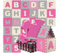 Spielwerk® Tapis de Jeu Puzzle Rose Apprentissage Lettres Chiffres Enfants Tapis de Jeu Mousse 86 pièces bébé Aire de Jeux