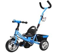 SpielwerkŽ Tricycle 2en1 Bleu Enfants Barre de poussée sičge Ceinture sécurité ŕ 3 Points Panier Amovible Porte-Bouteille