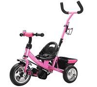 SpielwerkŽ Tricycle 2en1 Rose Enfants Barre de poussée sičge Ceinture sécurité ŕ 3 Points Panier Amovible Porte-Bouteille