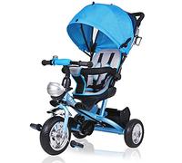 SPIELWERK® Tricycle 4en1 avec Barre de poussée Bleu 10 à 36 Mois Guidon Panier Vélo Pare-Soleil Pliable siège Rotatif évolutif