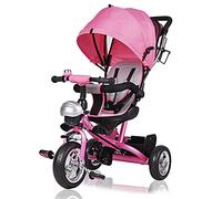 SPIELWERKŽ Tricycle 4en1 avec Barre de poussée Rose 10 ŕ 36 Mois Guidon Panier Vélo Pare-Soleil Pliable sičge Rotatif évolutif