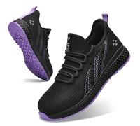 SPIEZ Chaussures de sécurité Femme, Chaussures de Travail légères avec Coque en Composite, Sneakers de sécurité sans Lacets antidérapantes, Noir-Violet, Taille EU 35-41