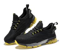 SPIEZ Chaussures de Sécurité Hommes Femmes, Coussin d'air Embout Composite Toe Chaussures de Travail, Légère Antidérapantes Respire Basket de Securite Noir Bleu/Noir Jaune EU44