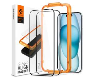Spigen AlignMaster Lot de 2 films protecteurs d'écran en verre trempé pour iPhone 15