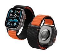 Spigen Bracelet en tissu avec fermeture auto-agrippante Compatible avec Apple Watch Ultra 3/2/1 49mm, Series 11/10 46mm, Series 9/8/7 45mm, 44mm - Orange Noire