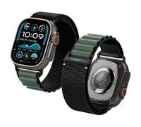 Spigen Bracelet en tissu avec fermeture velcro Compatible avec Apple Watch Ultra 3/2/1 49mm, Series 11/10 46mm, Series 9/8/7 45mm, 44mm - Noir Vert
