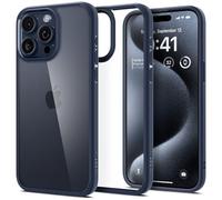 Spigen Coque [Anti-Jaune et Antichoc] en Dos PC et Bumper TPU Ultra Hybrid pour iPhone 15 Pro - Bleu Marin