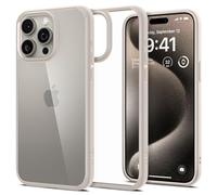 Spigen Coque [Anti-Jaune et Antichoc] en Dos PC et Bumper TPU Ultra Hybrid pour iPhone 15 Pro - Titane Naturel