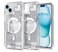 Spigen Coque Magnétique pour iPhone 15 [Conception Schématique] en Dos PC et Bumper TPU Ultra Hybrid MagFit - Zero One Blanc
