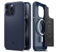 Spigen Coque Magnétique pour iPhone 15 Pro Max [Style Chevron] Mag Armor MagFit - Bleu Marin