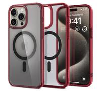 Spigen Coque pour iPhone 15 Pro Max, Ultra Hybrid MagFit, [Semi-Transparent] 6,7 Pouces - Frost Rouge Foncé