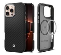 Spigen Coque pour iPhone 16 Pro, Enzo Aramid MagFit, [Coque Haut de Gamme] 6,3 Pouces - Noir Argent