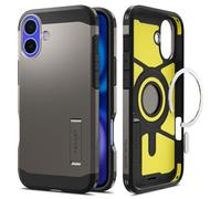 Spigen Coque pour iPhone 16, Tough Armor (AI) MagFit, [Inspiré par l'IA] 6,1 Pouces - Gunmetal