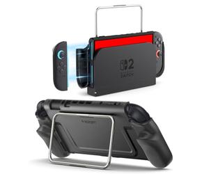 Spigen Dual Grip Pro Coque avec support à charnière intégré, Compatible avec Nintendo Switch 2 (2025) et station d’accueil - Noir