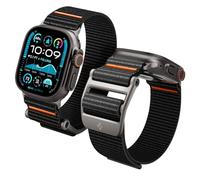 Spigen DuraPro Flex Ultra Bracelet en Nylon pour Apple Watch 49/46/45/44mm | Bracelet en nylon élastique, coutures orange et boucle en alliage de zinc pour Apple Watch Ultra 4-1 et Series 12-4/SE - Noir