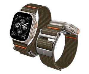Spigen DuraPro Flex Ultra Bracelet en Nylon pour Apple Watch 49/46/45/44mm | Bracelet en nylon élastique, coutures orange et boucle en alliage de zinc pour Apple Watch Ultra 4-1 et Series 12-4/SE - Kaki