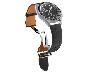 Spigen Enzo Bracelet en Cuir véritable Compatible avec Samsung Galaxy Watch 7 44/40mm, FE 40mm, 6/5/4 44/40mm, Classic 6 47/43mm, 5 Pro 45mm, 4 Classic 46/42mm, 3 41mm, Active 1&2 Bracelet - Noir