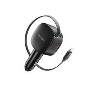 Spigen Essential 60W Chargeur Cigare Allume à 2 Ports, avec Câble Rétractable Intégré, Chargeur Voiture USB-C & USB-A, Compatible avec iPhone 17 16 Samsung S25 S24 Google Pixel 10 9 9a - Noir