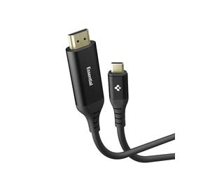Spigen Essential Câble USB-C vers HDMI Essentiel 2M, 4K@60Hz, 18Gbps Haute Vitesse, HDR10, Plug & Play, DP Alt Mode, Adaptateur HDMI pour MacBook, iPad, Galaxy, PC Portable, Moniteur, TV - Noir