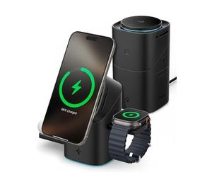 Spigen Essential MagFit Station de Charge Apple 3-en-1 pour MagSafe [Rotation Tactile] Qi2 15W Chargeur Induction sans-Fil Conçu pour iPhone 17/16/15/14/13 Pro Max Plus Air, AirPods, Apple Watch Série