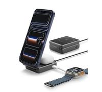 Spigen Essential Qi2.2 25W Chargeur Induction Rapide 2-en-1+C MagSafe [Câble USB-C Inclus] Station de Charge, Support pour iPhone 17e/17/16/15/14/13/12 Pro/Max, Pixel 10 Pro XL/Buds, AirPods - Noir