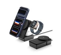 Spigen Essential Qi2.2 25W Chargeur sans Fil MagSafe 3-en-1 (Inclus Un câble USB-C de 2 m) Station de Charge pour iPhone 17/16/15/14/13 Pro/Max/Air, Pixel 10 Pro XL/Buds, AirPods, Apple Watch - Noir