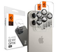 Spigen EZ Fit Optik Pro Protection Camera [2P]pour iPhone 17 Pro/17 Pro Max | 16 Pro/16 Pro Max, Titane Naturel, Installation facile, Dureté 9H, Résistant aux rayures, Protection caméra