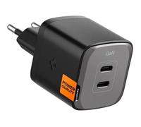 Spigen GaN 452 Total 45W 2 Ports Double USB C Chargeur Mural PD 3.0 Bloc de Charge Midnight Black Noir Minuit