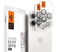 Spigen Glas.tR EZ Fit Optik Pro Protection Camera pour iPhone 15 Pro, iPhone 15 Pro Max, 2 Pièces, White Titatnium, Protection Individuelle, Kit d'installation inclus