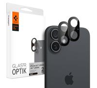 Spigen Glas.tR Optik Protection Caméra compatible avec iPhone 16, iPhone 16 Plus, 2 Pièces, Noir, Résistant aux Rayures, Dureté 9H