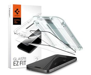 Spigen Lot de 2 films protecteurs d'écran en verre pour Apple iPhone 15 Pro Max - Installation facile - Noir - AGL06873
