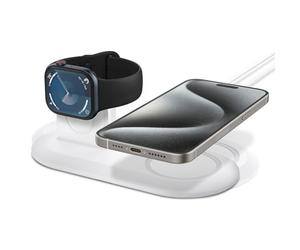 Spigen Mag Fit Duo Station de Charge Compatible avec MagSafe Chargeur pour Les Séries d'iPhone 17 à 12 et Toutes Les séries d'Apple Watch/Airpods avec l'étui de Chargement MagSafe - Blanc