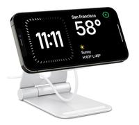 Spigen Mag Fit S Support de Charge MagSafe (2020-2023) Support de téléphone réglable en Aluminium Compatible avec Les séries iPhone 17 à 12, AirPods Pro 3/2/1, AirPods - Blanc