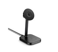 Spigen MagFit Qi2 15W Chargeur Induction Rapide MagSafe 2-en-1 [Câble USB-C Inclus] Réglable jusqu’à 45°, Compatible avec les iPhone iPhone 17/16/15/14/13, Pixelsnap per Pixel 10 et AirPods/Pixel buds