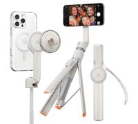 Spigen Perche à Selfie Trépied MagFit Ouverture Rapide S581W - Télécommande Bluetooth 4.2 Compatible MagSafe, Anneau Métallique Dragonne Inclus pour iPhone, Samsung Galaxy, Google Pixel - Dune Beige